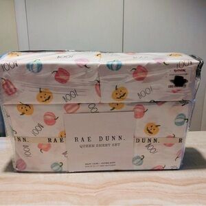 NWT VIRAL Rae Dunn Queen Bedding 4Piece Sheet Set Halloween/Pastel/Boo/Pumpkin